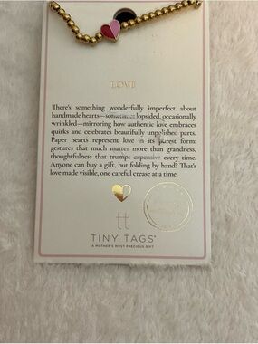 Gold Beaded Bracelet with Pink & Red Heart Charm